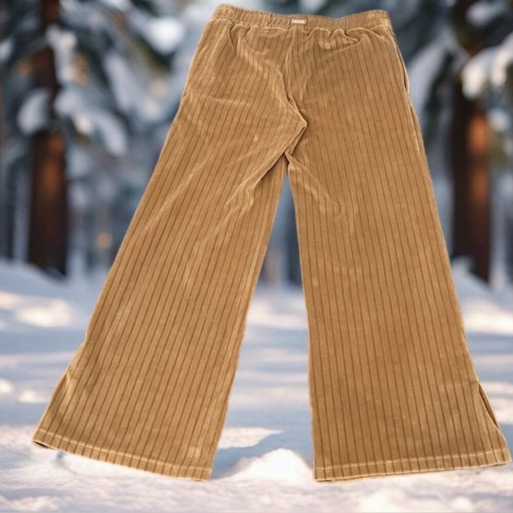 SACRE` Solei Tan Ribbed Velour Wide-Leg Pants Size M